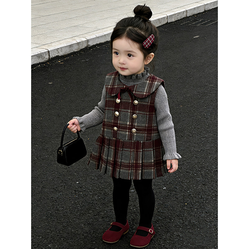 【咸柠七】女童学院风连衣裙冬装2025新款小童女宝加绒背心裙洋气,淘宝优惠券,粉丝福利购,淘宝优惠卷