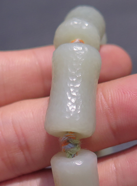 61g和田玉新疆且末料青白玉磨砂复古哑光桶珠手串S