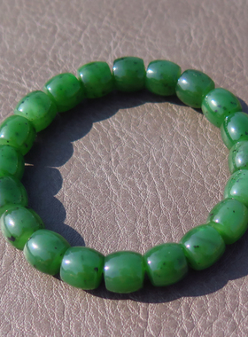 和田玉俄料碧玉菠菜绿细腻油润卡10mm直切手串手链S