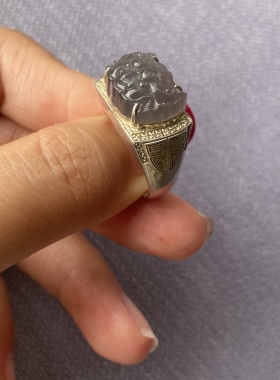 青海老坑料冰润烟紫镶嵌戒圈戒指