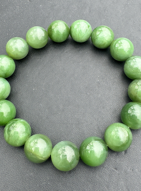 和田玉俄料碧玉高品质菠菜绿卡12mm手串手链情侣饰品手饰Q