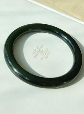 保】40.6克天然和田玉手镯59mm俄料碧玉墨绿色圆条女士玉镯子