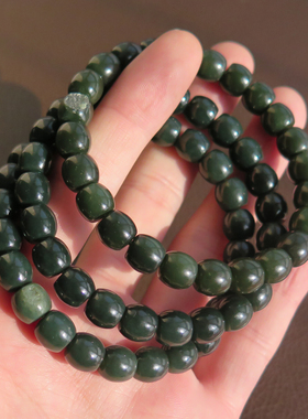 天然和田玉新疆沙枣青籽料留皮孔油疙瘩直切9mm手串S
