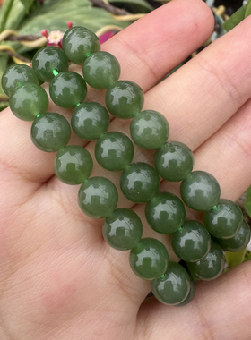 和田玉俄料碧玉细腻油润阳绿无黑点卡8mm妈妈链长链项链饰品Q