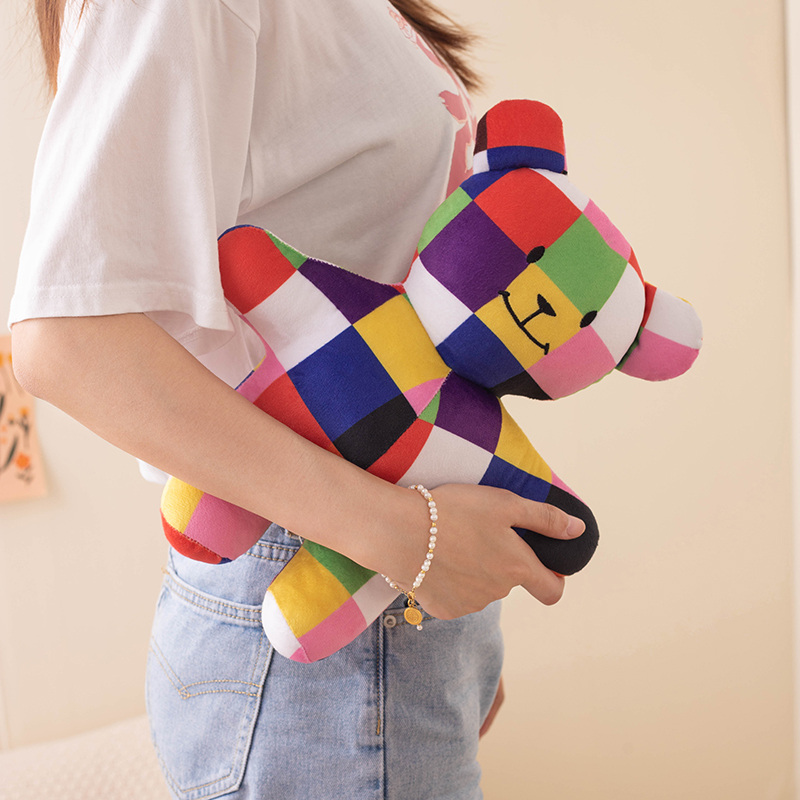 花格子大象艾玛玩偶绘本教具布偶熊公仔毛绒玩具蛇幼儿园安抚娃娃-图0