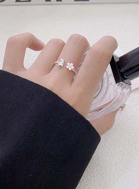 粉色系列可爱滴油花朵戒指卡通立体猫咪设计感甜美开口戒指手饰女