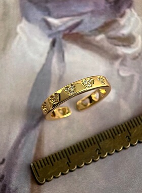 轻中古风微镶锆石开口戒指法式复古食指戒金色高级感指环