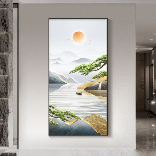 流水生财走廊装饰画客厅入户玄关挂画现代卧室书房背有靠山壁画 - 图3