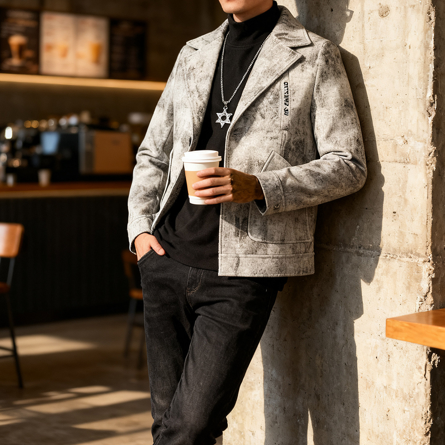 25秋冬新款毛呢男夹克外套冬季加厚时尚休闲潮流痞帅短款呢子大衣,淘宝优惠券,粉丝福利购,淘宝优惠卷