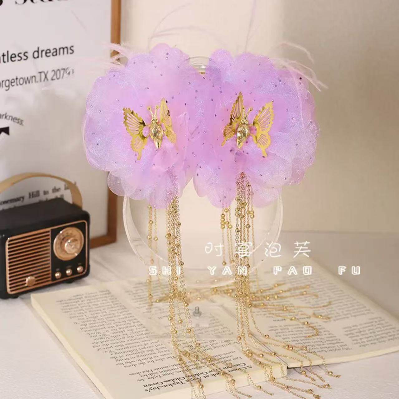 扑棱蛾子冬季新款羽毛流苏抓夹灵动蝴蝶显发量蓬松鲨鱼夹发夹,淘宝优惠券,粉丝福利购,淘宝优惠卷