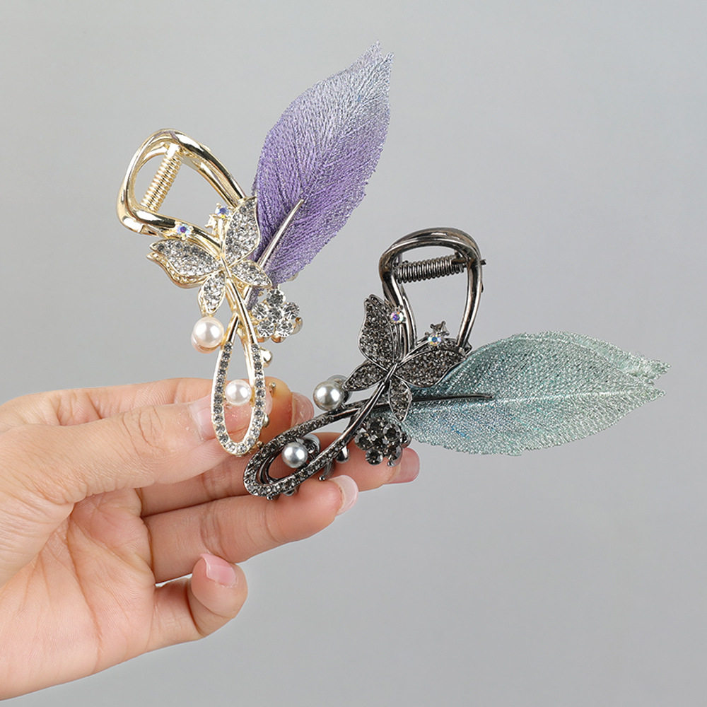 刺绣树叶抓夹高级感镶钻蝴蝶大号高颜值后脑勺发夹大号鲨鱼夹女,淘宝优惠券,粉丝福利购,淘宝优惠卷