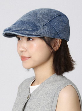 蓝色牛仔复古鸭舌前进帽女贝雷帽