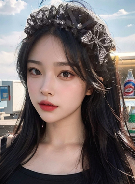 蝴蝶蕾丝水钻星点发箍女2024年新款宽边高颅顶压发宽头箍洗脸发卡