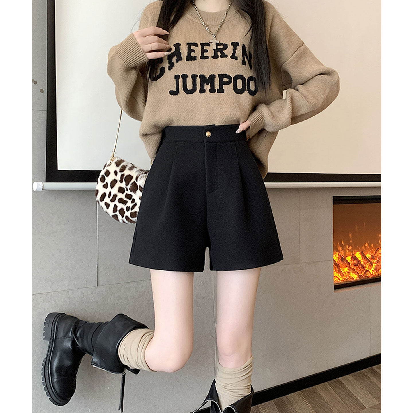 灰色高腰阔腿毛呢西装短裤女装秋冬新款气质直筒靴裤简约休闲裤子,淘宝优惠券,粉丝福利购,淘宝优惠卷