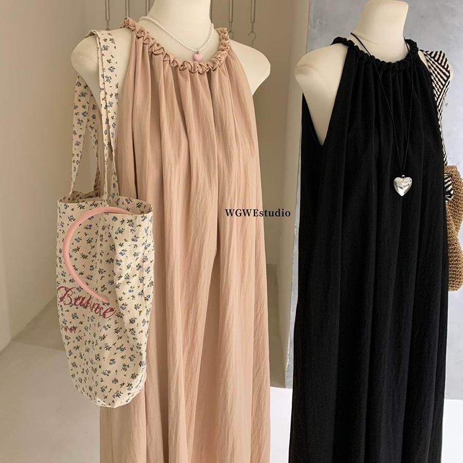 法式极简风纽结麻花挂脖连衣裙女秋打底吊带裙宽松气质度假风长裙,淘宝优惠券,粉丝福利购,淘宝优惠卷