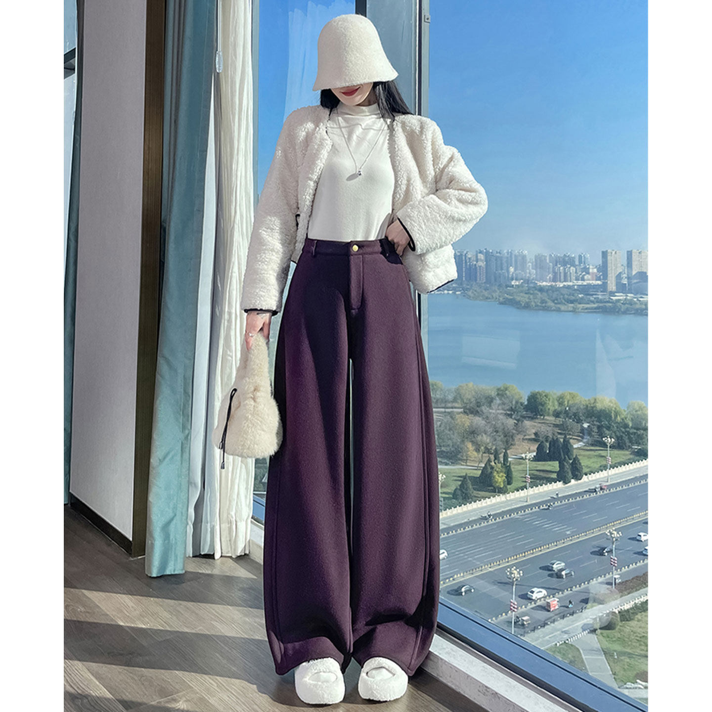 米白色醋酸羊毛弯刀裤女2026春季新款高级感运动阔腿裤休闲西装裤,淘宝优惠券,粉丝福利购,淘宝优惠卷