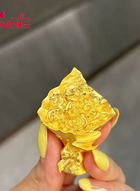黄金玫瑰手捧花束足金999纯金摆件母情结纪念日礼物送女友老婆