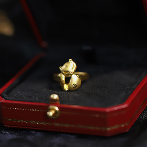 3D硬金黄金狐狸戒指女招桃花转运 足金999魅惑狐狸金戒指优雅气质 - 图2