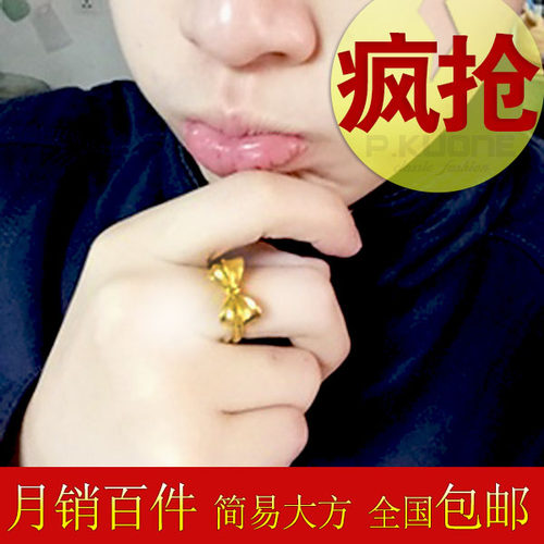 米勒珠宝 999足金蝴蝶结黄金戒指女拉彩色喷砂3D硬金正品妈妈指环 - 图2