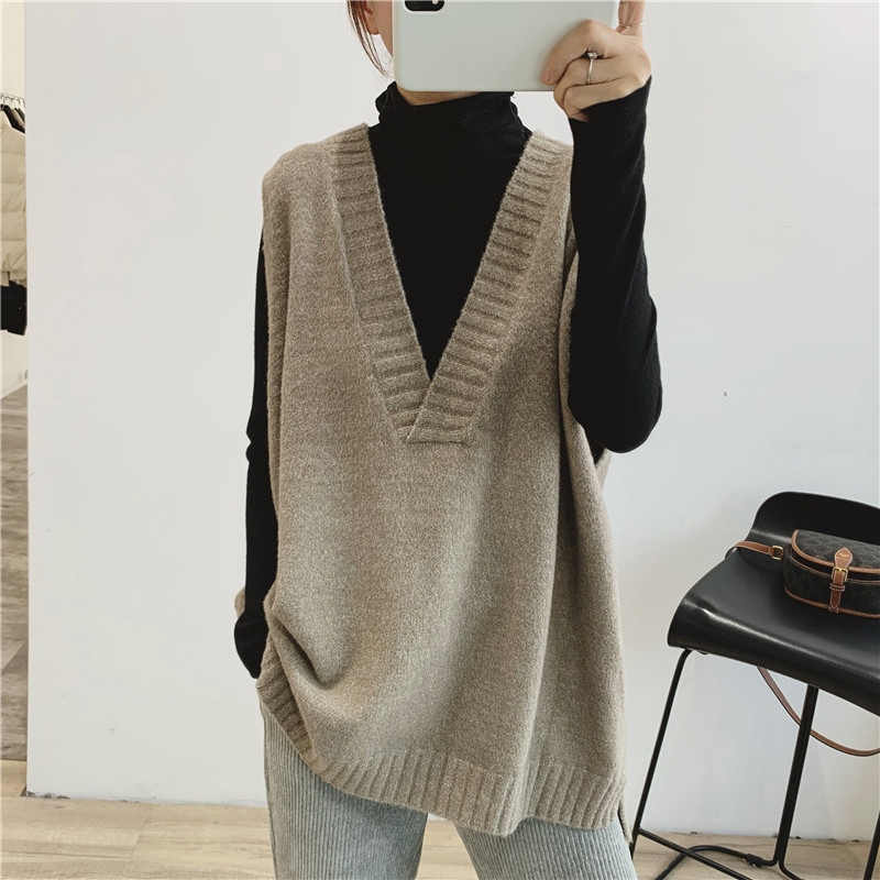 秋冬韩国潮流时尚大码宽松中长款V领羊绒马甲背心女外穿羊毛坎肩,淘宝优惠券,粉丝福利购,淘宝优惠卷