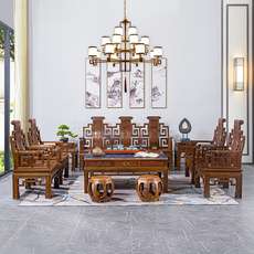 Махогани диван 红木家具鸡翅木卷书曲尺沙发六件套实木仿古中式中小户型客厅沙发