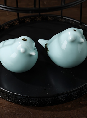 新中式陶瓷爱情鸟情侣摆件