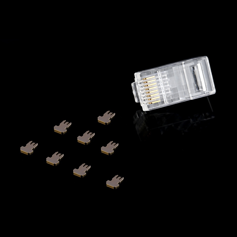 正品cat6e百千兆网络水晶头超五6类8p8c电脑宽带三叉镀金网线接头 - 图3