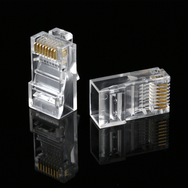 正品cat6e百千兆网络水晶头超五6类8p8c电脑宽带三叉镀金网线接头 - 图2