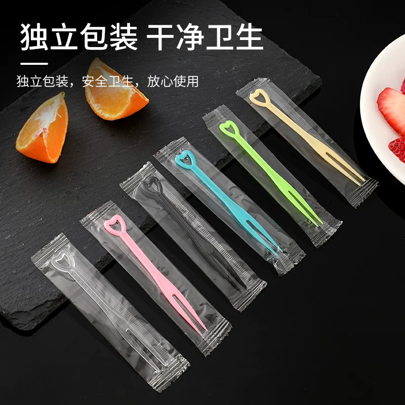 Disposable fruit fork household individually packaged high-end plastic fruit fork small fork fruit pick toothpick food grade