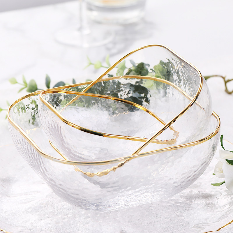 北欧ins风玻璃水果蔬菜沙拉碗家用网红创意甜品套装金边餐具组合,淘宝优惠券,粉丝福利购,淘宝优惠卷