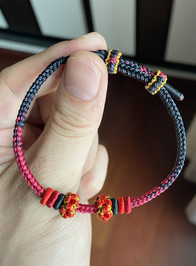 纯手工编织夜宴桃花手绳成品diy可穿转运珠饰品黄金男女手链