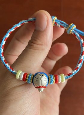 纯手工编织纯银哆啦A梦蓝色手绳蓝胖子机器猫儿童小叮当礼物手链