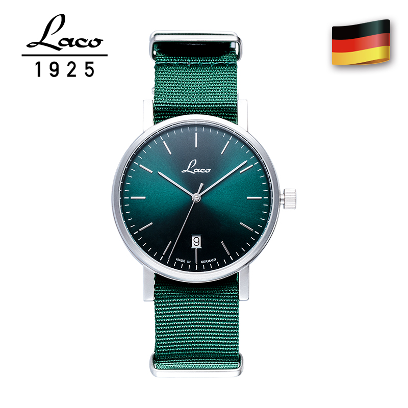 laco朗坤德国进口机械表男士手表包豪斯尼龙带绿色表盘简约男表