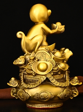 金猴献宝铜猴子摆件纯铜聚宝盆福袋猴客厅办公室象上封猴生肖福猴