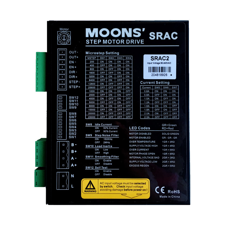 MOONS’鸣志SRAC2SRAC4SRAC8-H013SRAC8高压AC220V两相步进驱动器