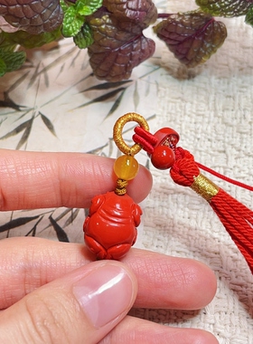 高含量朱砂貔貅挂饰 手工编织国风流苏手机链 平安吉祥包挂钥匙扣