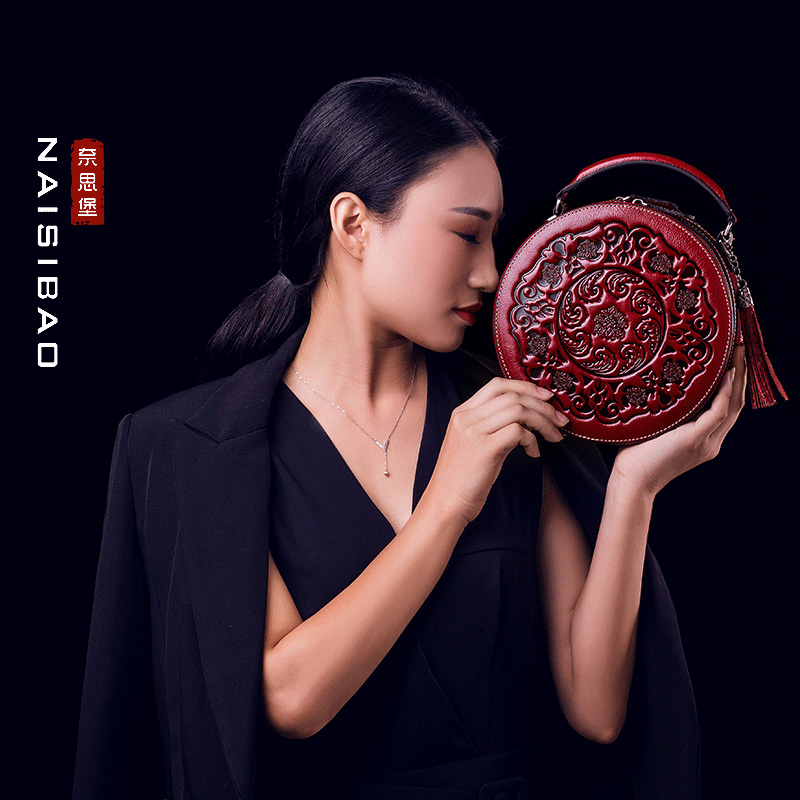 奈思堡2019新款小圓包包真皮女包牛皮單肩復古中國風手提斜挎小包