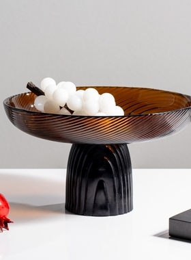 焦糖茶色加厚玻璃侘寂风茶几摆件