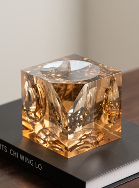 高级感水晶几何实心方块摆件