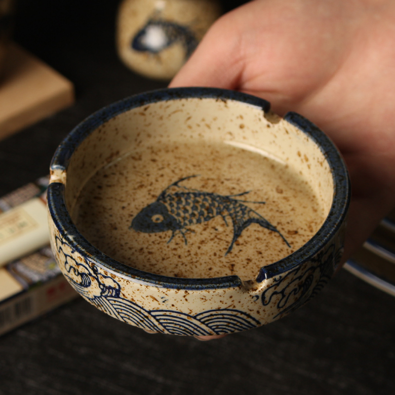 中国风鱼图复古烟灰缸陶瓷创意家用客厅烟缸时尚个性小号的烟头缸 - 图3