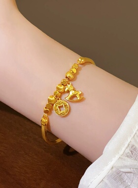 金店同款沙金马上有钱半镯手链女中式高级感气质手链送女友