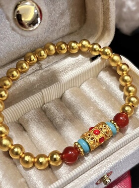 金店同款越南沙金仿绿松蜻蜓眼转运珠手链新中式多宝手串女