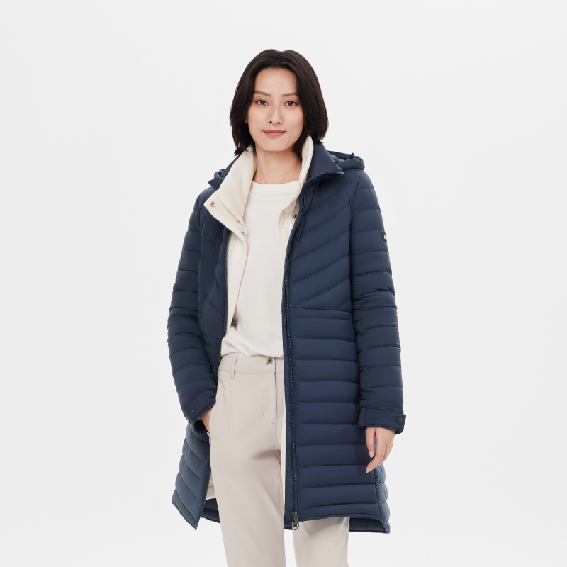 AIGLE艾高冬季WR防泼水户外保暖时尚舒适中长款白鹅绒羽绒服女