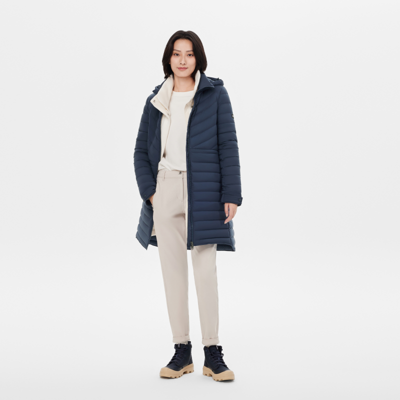 AIGLE艾高冬季WR防泼水户外保暖时尚舒适中长款白鹅绒羽绒服女