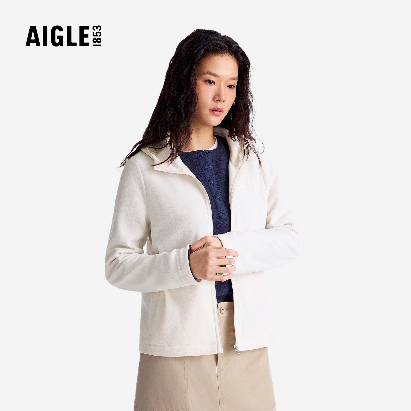 AIGLE艾高Polartec全拉抓绒衣秋冬季2026新款女装抓绒外套CB63 链拉实拍商品图