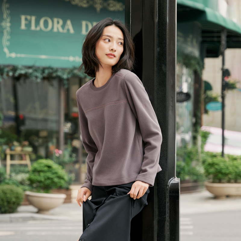 AIGLE艾高秋冬款POLARTEC户外保暖耐穿休闲圆领抓绒衣女士上衣
