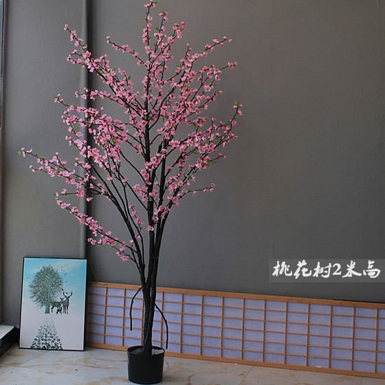 Plum blossom and peach blossom tree with high simulation colors and many floor-to-ceiling green plants