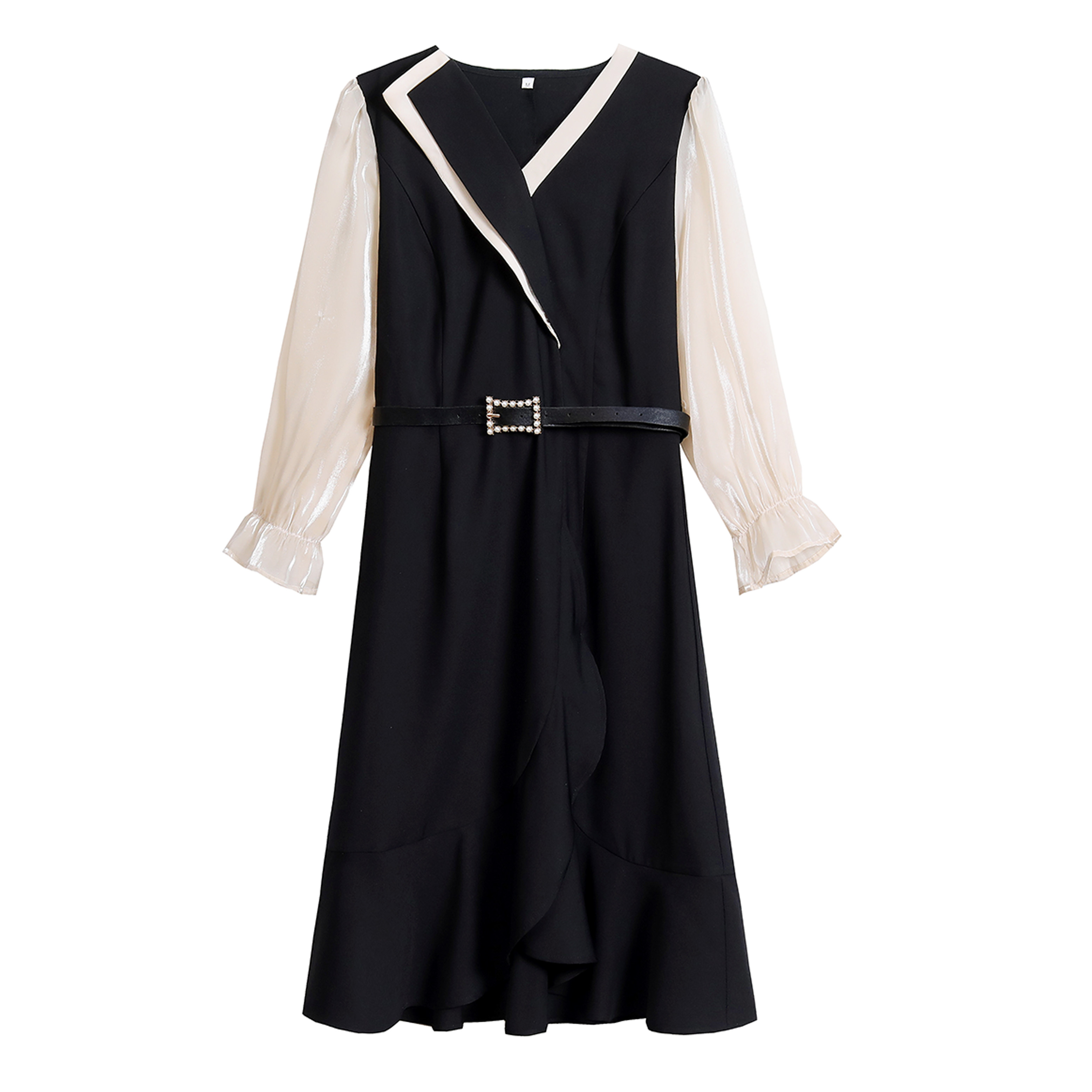 黑色西装2020秋季新款收腰连衣裙 晶彩格女装连衣裙