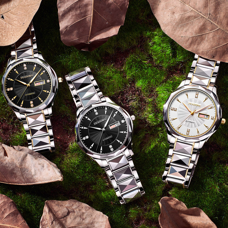 威顿正品男士全自动钨钢带机械表 威顿手表国产腕表