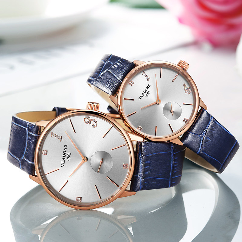 威顿防水情侣一对价时尚款皮表带 威顿手表国产腕表